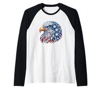 Testa d'aquila patriottica con stelle rosse bianche blu USA Pride Art Maglia con Maniche Raglan