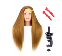 Testa di bambola con capelli veri al 85% for acconciature, kit professionale for la formazione di manichini, for esercitarsi con ferro arricciacapelli caldo e lisciatura.(Head 2 with clamp)