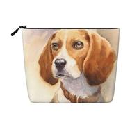 Testa di Beagle ad acquerello, Borsa per cosmetici in lino sintetico Borsa per trucco Borsa da viaggio portatile