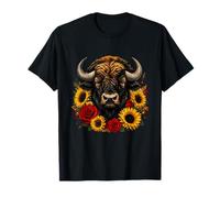Testa di Bufalo con Girasoli E Rose Western Maglietta