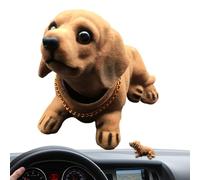 Testa di cane Bobble-head, ornamento in resina a forma di bassotto, statuetta che annuisce sul cruscotto, divertente statua di cane con pompon, decorazione per cruscotto auto, mensola di casa