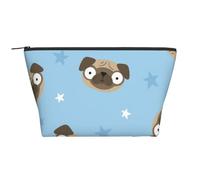 Testa di cane carlino cartone animato e stelle sfondo blu, Borsa da toilette Borsa per trucco Borsa per cosmetici Borsa da toilette da viaggio portatile
