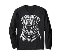 Testa di Cane Mastino Monocromatico Fresco con Design di Arte della Linea del Collare Maglia a Manica