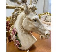 Testa di Cavallo Statuetta Ceramica Capodimonte Statuina Soprammobile con Fiori