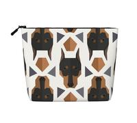 Testa di Doberman con motivo poligonale, Borsa per cosmetici in lino sintetico Borsa per trucco Borsa da viaggio portatile