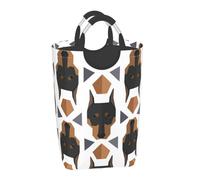 Testa di Doberman con motivo poligonale, Cesto portabiancheria pieghevole, Grande contenitore portaoggetti resistente con manici, 50 litri