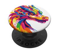 Testa di drago multicolore Pop Art in stile vibrante PopSockets PopGrip Intercambiabile