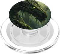 Testa di drago verde emergente dal fogliame della foresta PopSockets PopGrip per MagSafe