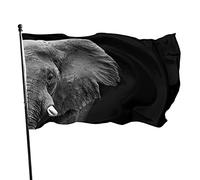 Testa di elefante in nero Bandiera da giardino 3x5 FT Africa Zanna di animale Orecchie grandi Safari Selvaggio Poliestere Cortile Bandiere Casa Patio Prato Banner di auguri per interni ed est