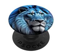 TESTA DI LEONE BLU FACCIA LEONI GRANDE GATTO ANIMALE SELVAGGIO PopSockets PopGrip Adesivo