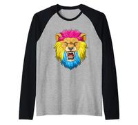 Testa di Leone Ruggente nei Colori Dell'orgoglio Pansessuale Maglia con Maniche Raglan