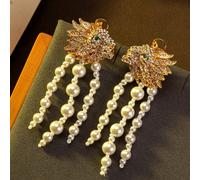 Testa di leone vintage, coda di leone, nappina di perle finte, set di collana e orecchini di lusso, adatto per l'uso quotidiano delle donne, regalo per amici e famiglia, accessori per la danza Lega di
