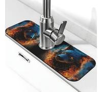 Testa di lupo in fiamme blu tappetino per rubinetto per lavello da cucina super assorbente pad splash catcher diatomite asciugatura rapida pietra rubinetto maniglia gocciolatoio vassoio tappetino per
