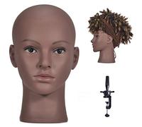 Testa di manichino calva beige professionale cosmetologia per parrucche, display parrucche, occhiali, capelli con morsetto incluso