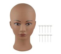 Testa di manichino calva femminile, professionale, per la realizzazione di parrucche, cappelli, occhiali da vista, con spilli a T (marrone scuro, 50,8 cm)