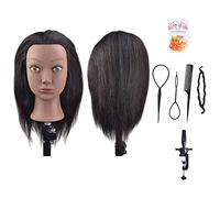 Testa di manichino, capelli afro veri al 100%, testa di manichino per la formazione dei parrucchieri (morsetto da tavolo per supporto incluso)