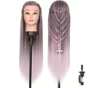 Testa di manichino colorata da 28" for addestramento allo styling dei capelli, manichino for trecce, cosmetologia, morsetto di tenuta(Light Pink)