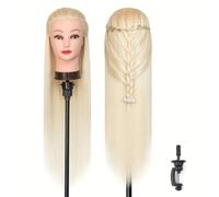 Testa di manichino colorata da 28" for addestramento allo styling dei capelli, manichino for trecce, cosmetologia, morsetto di tenuta(Blonde)