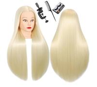 Testa di manichino con capelli 71,1 cm, testa di manichino per cosmetologia per acconciature, testa di manichino per intrecciare con morsetto