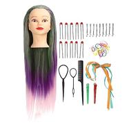 Testa di manichino, con capelli sintetici e kit per lo styling, per esercitazioni di parrucchiere, treccia, allenamento, opzioni di colori vivaci Fibra ad alta temperatura, per