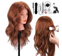 Testa di manichino con capelli veri al 100% TopDirect, testa di manichino per cosmetologia da 18"""" con capelli veri castano scuro, per parrucchie