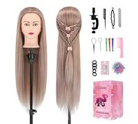 Testa di manichino da 71,1 cm, con testa di manichino per fare pratica con la cosmetologia dei capelli, testa per acconciare i capelli, testa per intrecciare parrucchieri, con supporto per parrucca e
