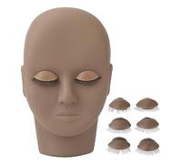 Testa di manichino di estensione delle ciglia professionale, Con 3 cuscinetti per palpebre intercambiabili, Allenamento per ciglia a doppio strato per la pratica realistica, (Marrone scuro)