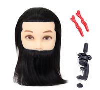 Testa di manichino maschile con capelli umani per fare pratica con barba, parrucchiere, cosmetologia, testa per acconciare i capelli (testa nera con regalo)