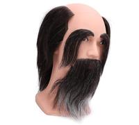 Testa di Manichino Maschile con Capelli Umani, Sopracciglia a Barba Lunga per Testa Barbiere, PVC in Resina Realistica, Permanente, Candeggina, Display Colorante