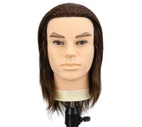 Testa di manichino maschile realistica con capelli castani, 25,4 cm, testa pratica styling con supporto per scuole di bellezza e saloni
