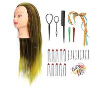 Testa di manichino per capelli, con parrucca sfumata e strumenti per lo styling, per esercitazioni di intrecciatura e corsi di formazione, include spille, colore giallo arancione