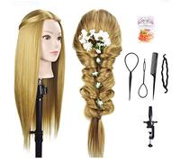 Testa di manichino per parrucchiere, con capelli in fibra sintetica lunghi 66-71 cm, con morsetto incluso, da esercitazione