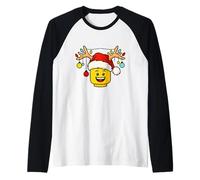 Testa di Mattoni di Costruzione di Natale con Le luci delle Corna del Cappello di Babbo Natale Maglia con Maniche Raglan