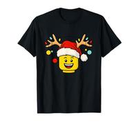 Testa di Mattoni di Costruzione di Natale con Le luci delle Corna del Cappello di Babbo Natale Maglietta