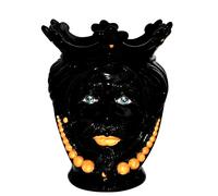 Testa di moro in Ceramica Caltagirone soprammobile portavasi uomo vaso nero da