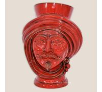 Testa di moro in Ceramica Caltagirone Uomo vaso sopramobile rosso invecchiato da