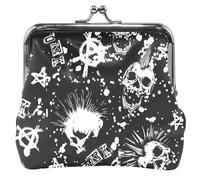 Testa di morte punk personalizzabile, nero, portamonete da donna, in pelle, con chiusura a bacio, porta carte per monete, testa di morte punk, nero, classico, Teschi punk cool nero, Classico