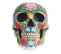 Testa di Morte scolpita con design gotico,statua cranio con petale,Ornamenti di Halloween del cranio di resina,Ornamento del cranio dipinto,tavolo da pranzo,decorazione del soggiorno (Stile 1)