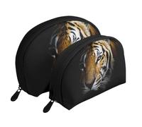 Testa di tigre stampata al buio, Borsa per trucco a conchiglia Portamonete da donna Borsa da toilette piccola Borsa per cosmetici 2 pezzi