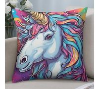 Testa di Unicorno Arcobaleno 2 Pezzi Copricuscini Divano Interessante Copricuscini Confortevole Federa Cuscino per Casa Salotto Sedia 45X45Cm