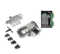Testa divisoria CNC 4° asse, mandrino a 4 griffe K12-100mm, fresatrice CNC per fresatura assi rotativi, rapporto di riduzione asse A 6:1, contropunta MT2 da 65mm con motore passo-passo Nema23 e azio
