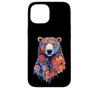 Testa d'orso floreale con animali selvatici Mandala Foresta Custodia per iPhone 15