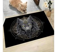 Testa Lupo GeometricaZerbino, Misteriosa Oscurità Tappeti per ingresso esterni interni, impermeabile antiscivolo assorbe la polvere, facile da pulire, 60 x 90 cm