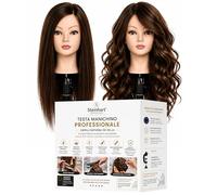 Testa Manichino Professionale Capelli Naturali 50-55 cm con Supporto | Uso Reale in Salone e Accademia - Ideale per Taglio, Colore e Styling