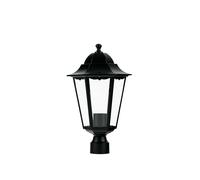 TESTA PALO LANTERNA MILANO NERA CON CASSA DI CONNESSIONE IP44 1 LUCE ATTACCO E27 22X37,5CM ALLUMINIO E VETRO