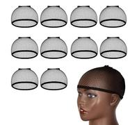 Testa Per Parrucca Calotte for parrucca lunghe, calotta for tessitura con fodera in rete a estremità aperta, calotte for parrucca da donna, confezione nera da 6 pezzi(10pcs)