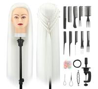 Testa Per Parrucchiere, 28 inch 100% Sintetica Testina Parrucchiere Capelli Testina Per Parruchieri Testina Parrucchiere Capelli con Staffa+ DIY Accessori Per Capelli (Bianco)