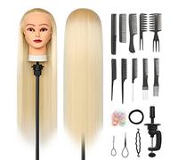 Testa Per Parrucchiere, 28 inch 100% Sintetica Testina Parrucchiere Capelli Testina Per Parruchieri Testina Parrucchiere Capelli con Staffa + DIY Accessori Per Capelli (Bionda)