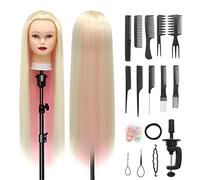 Testa Per Parrucchiere, 28 inch 100% Sintetica Testina Parrucchiere Capelli Testina Per Parruchieri Testina Parrucchiere Capelli con Staffa + DIY Accessori Per Capelli (Polvere Bionda)