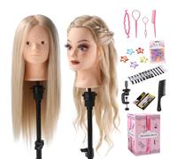 Testa per parrucchieri 70% Capelli Veri Testina Parrucchiere 24" Capelli Testa per Acconciature Testa Studio Manichino con Staffa+ DIY Accessori